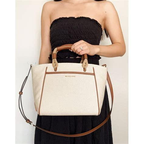 michael michael kors talia small cotton canvas tote bag|Michael Kors Talia Small Cotton Canvas Tote Bag in Natural .